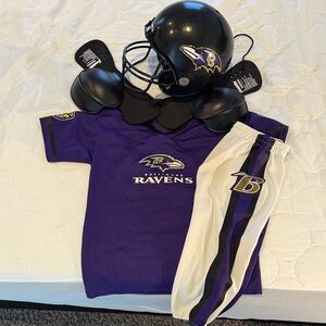Kids Purple Baltimore Ravens uniform with helmet and shoulder pads